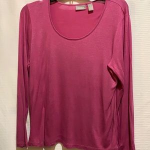 CHICOS SPARKLE ROSE TOP SZ 1 POLY/SPANDEX TEE L/S